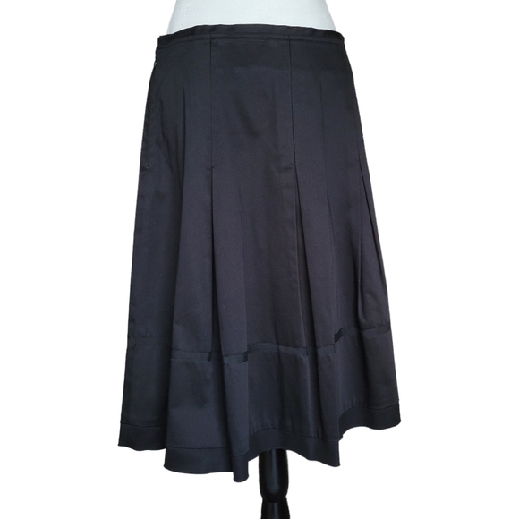 Lili Bleu Black Brushed Cotton A-Line Midi Skirt Inverted Pleats Hem Detail 10 - Picture 3 of 11